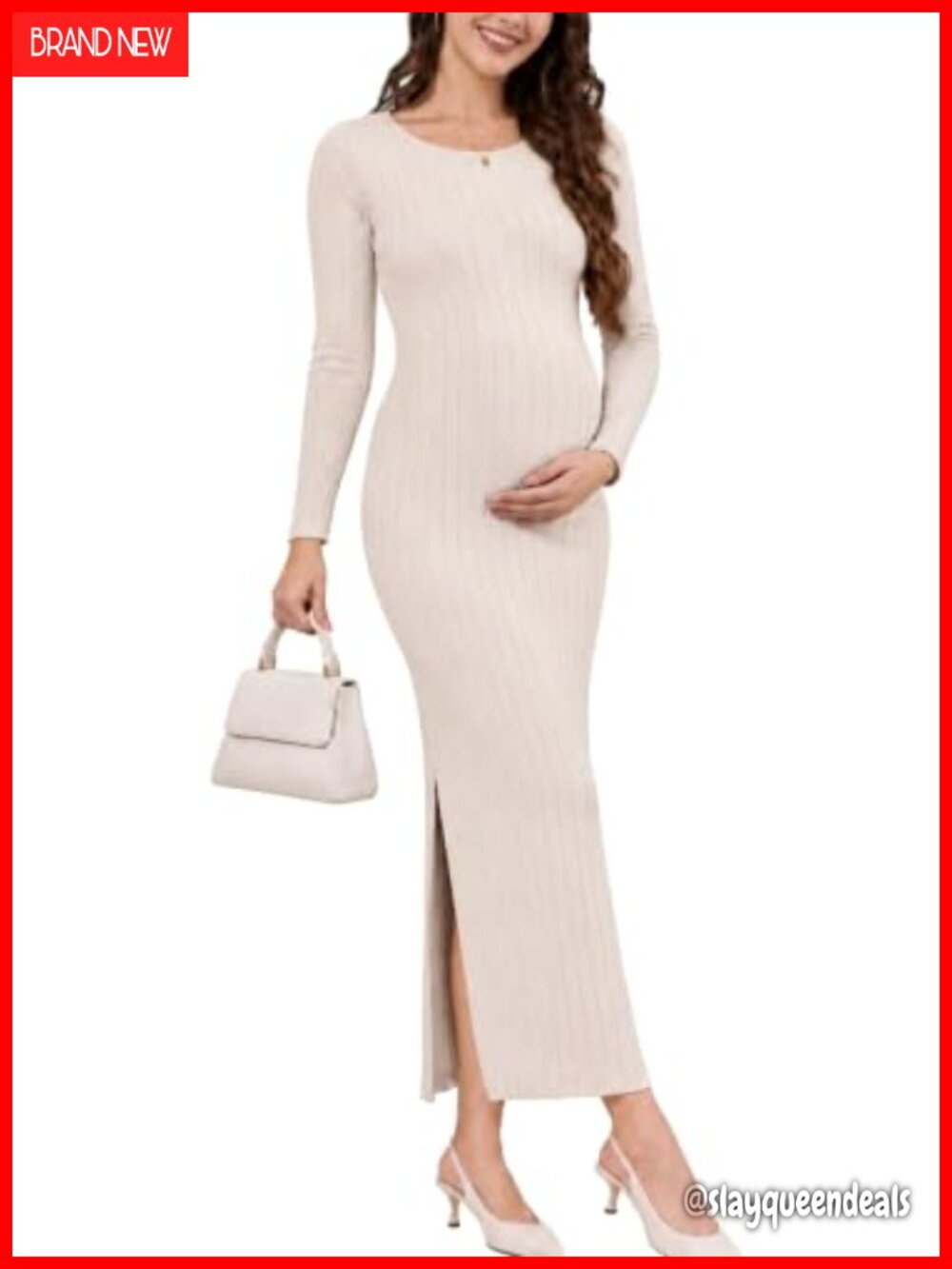 Rib Knit Maternity Sweater Dress Long Sleeve Maxi Bodycon